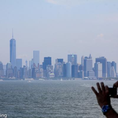 Skyline Von Downtown Manhattan Mit Dem 541m Hohen World Trade Center Von Einer Staten Island Fahre Aus Gesehen
